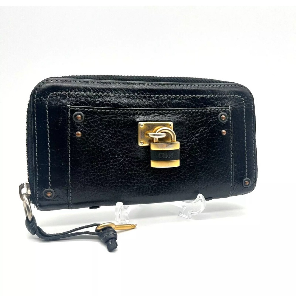 Chole Long wallet Round Zip Paddington black Leather Authentic